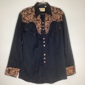 Scully Black Shirt with Brown Embroidery